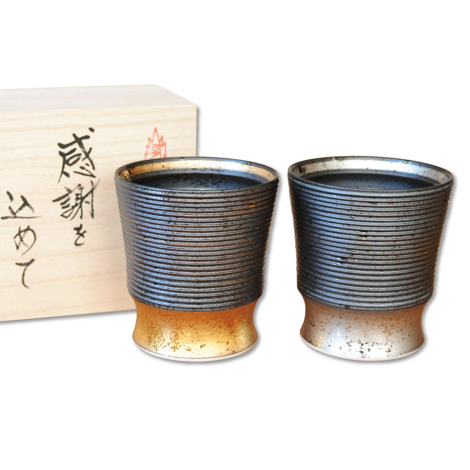 

Пара подарочных стаканов Shochu Glass Gratitude Retired Retired Arita Ware Border, набор из 2 шт. в деревянной коробке с благодарностью и