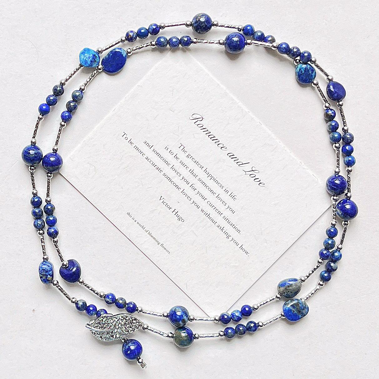 

Autumn and Winter Vintage Boutiques Natural Lapis Lazuli Design Necklace Collarbone Chain Sweater Chain Women