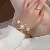Fashionable Pearl Double Layer Hollow Bracelet for Women Girls Geometric Irregular Imitation Party Popular Jewelry Holiday Gift