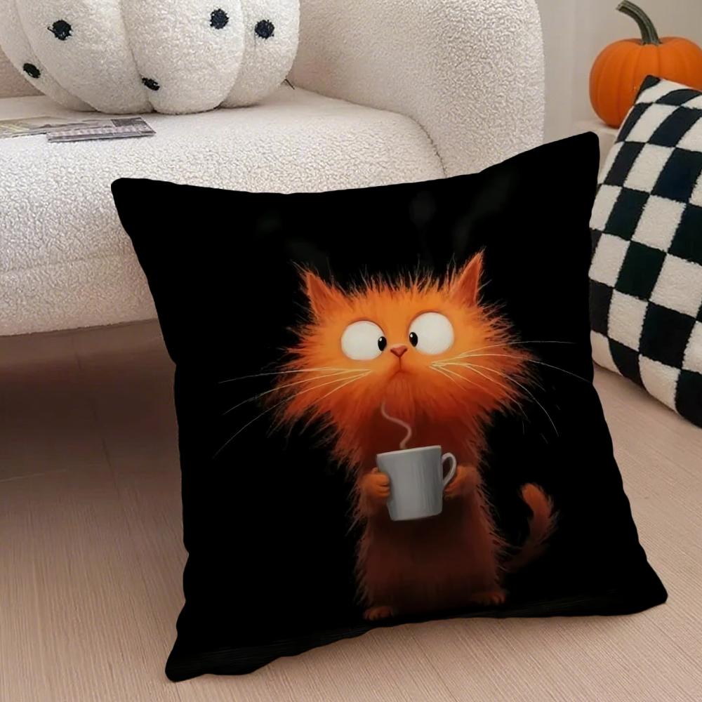 Fashion cute lovely funny black cats Cushion Cover Throw Pillow Cover Hidden Button Durable Polyester Chair Cushion