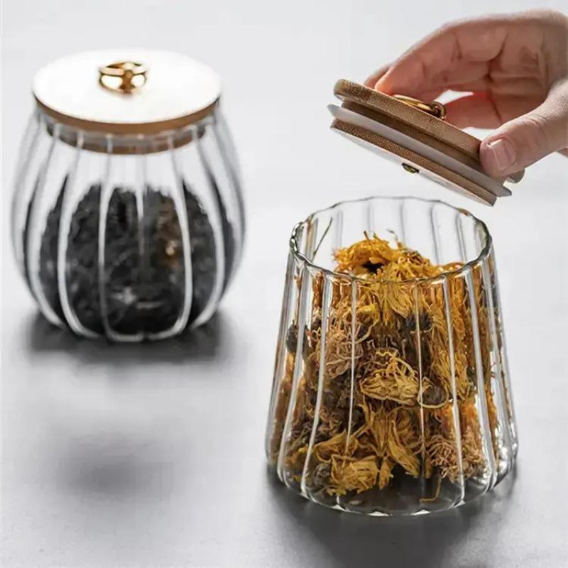Moisture-Proof Transparent Glass Storage Jar with Lid for Cereal, Grains, and Tea