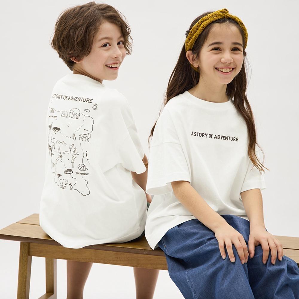 

GU by Uniqlo Kids Унисекс Большая футболка с рисунком и короткими рукавами С принтом сзади