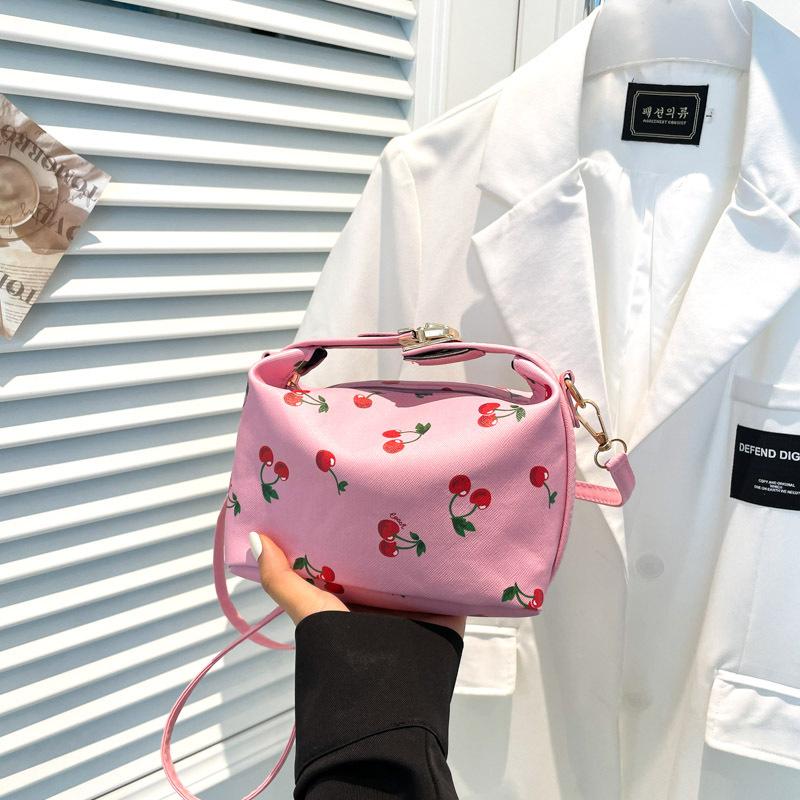 2025 Fashion Underarm Bag Cherry Print Single Shoulder Diagonal Span Portable Shell Bag Casual Simple Large Capacity Small Square Bag