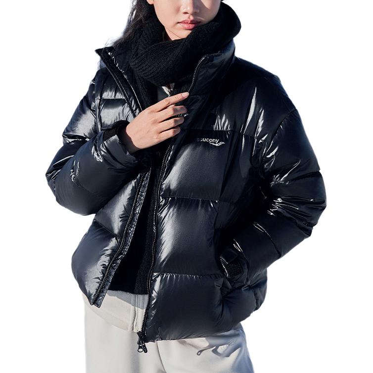 SAUCONY Logo Print Stand Collar Warm Loose Down Jacket Women Outerwear Black SC1220006-2