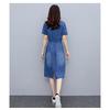 Summer Korean Denim Dress Short Sleeve Slim Waist Casual Lightweight Mid Length Fashion