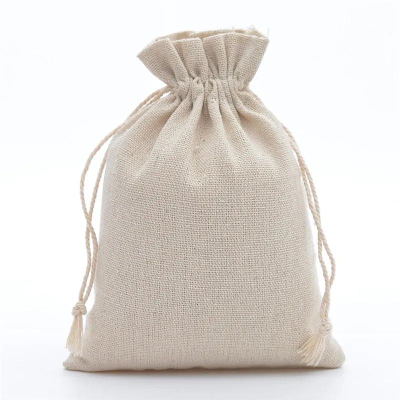 10pcs Natural Drawstring Cotton Gift Bag Miscellaneous Grain Jewelry Cosmetic Packaging Bag Festival Candy Reusable Sachet Sack