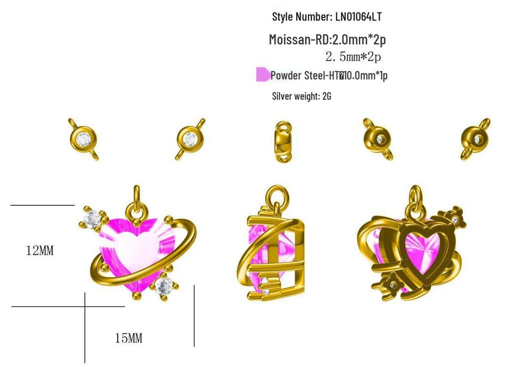 Ocean Heart LOVE Pink Zircon Necklace: 18K Gold-Clad 925 Silver