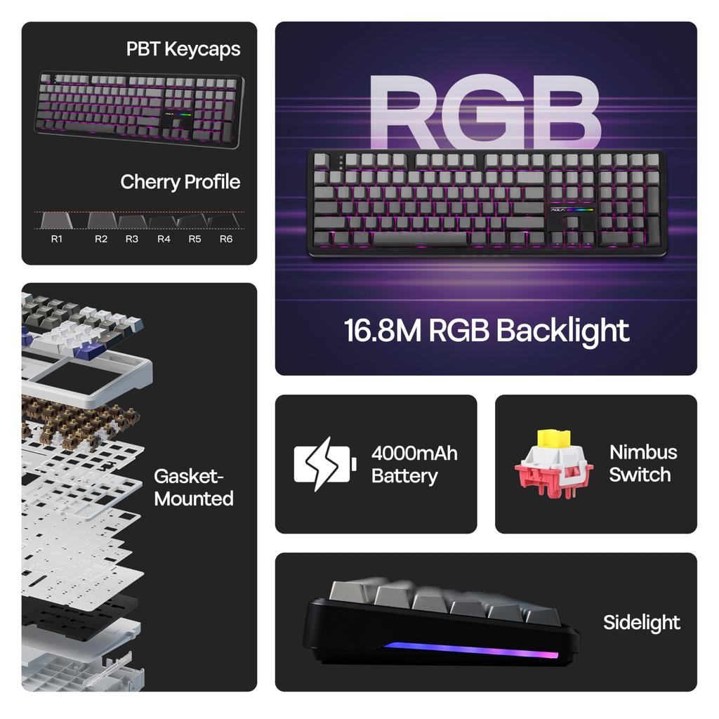 MechLands Aula F108 Wireless Mechanical Keyboard Gaming 100% Layout