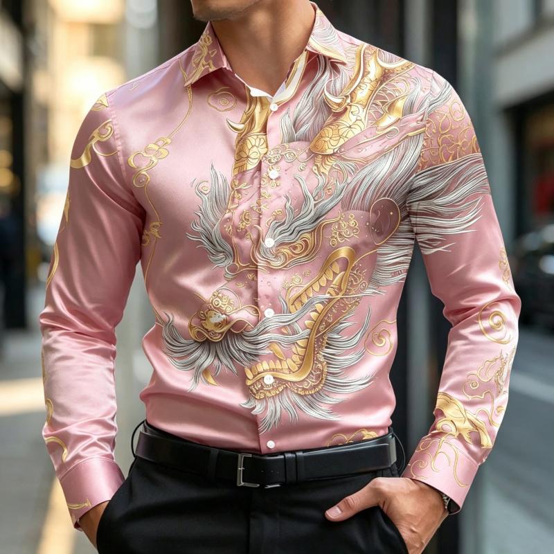 New Men's Long Sleeve Shirt Traditional Art 3D Printing Business Office Nightclub Wedding Casual Single breasted Men's Top