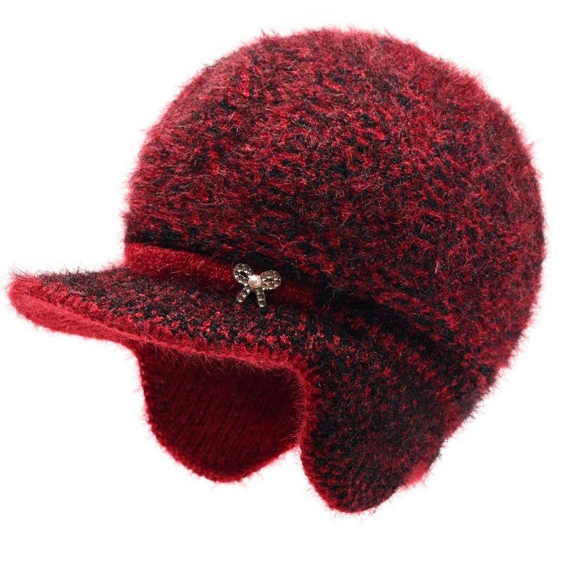 Winter Hat Female Old Lady Knitted Wool Hat Piled Thickened Warm and Cold Ear Hat