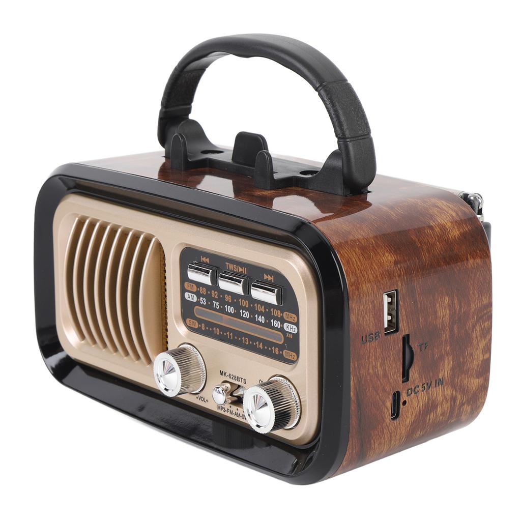 Retro Radio with   Spker Memory Card USB Playback Solar Battery Powered Rechargble Portable AM FM Radio for Outdoor Camping