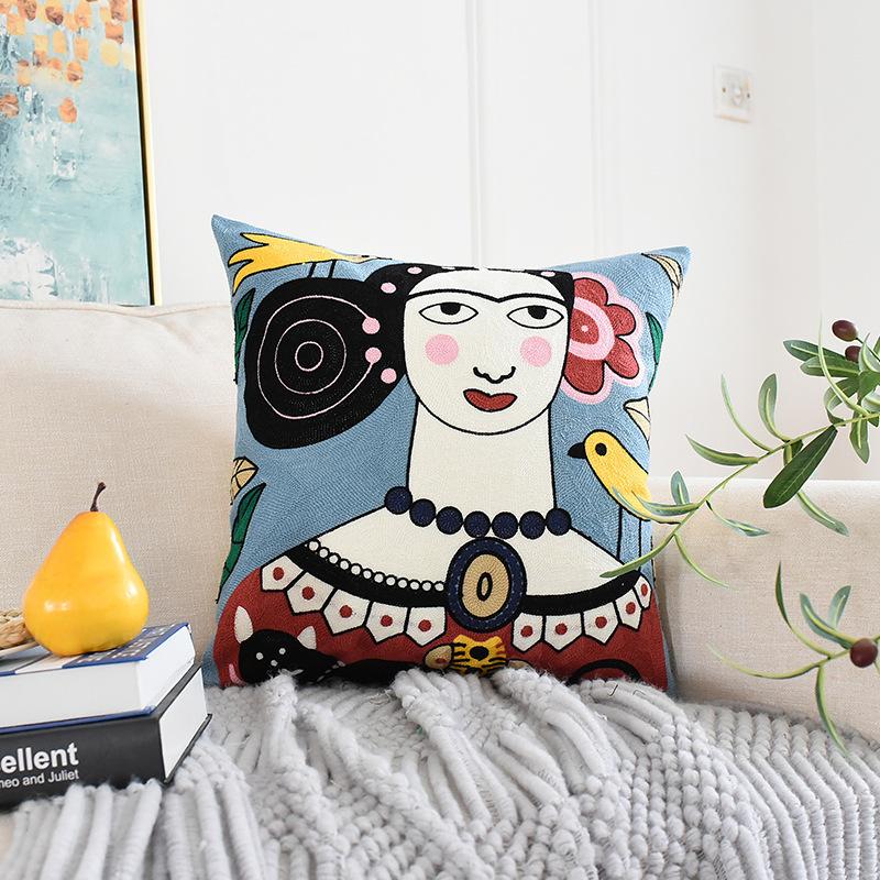 

Европейская и американская абстрактная наволочка Художественный портрет Вышитая наволочка 3D Индийский марокканский этнический стиль Наволочка 45*45cm