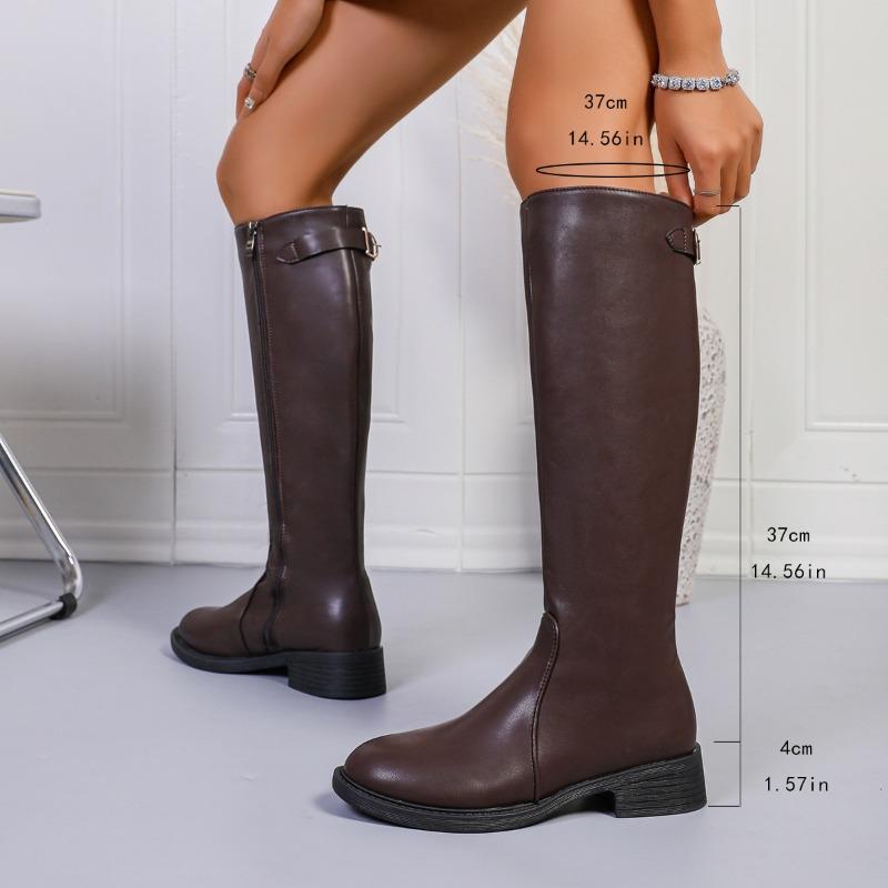 Slim High Boots 2025 Winter New Size Round Toe Side Zipper British Style Knight Boots for Women