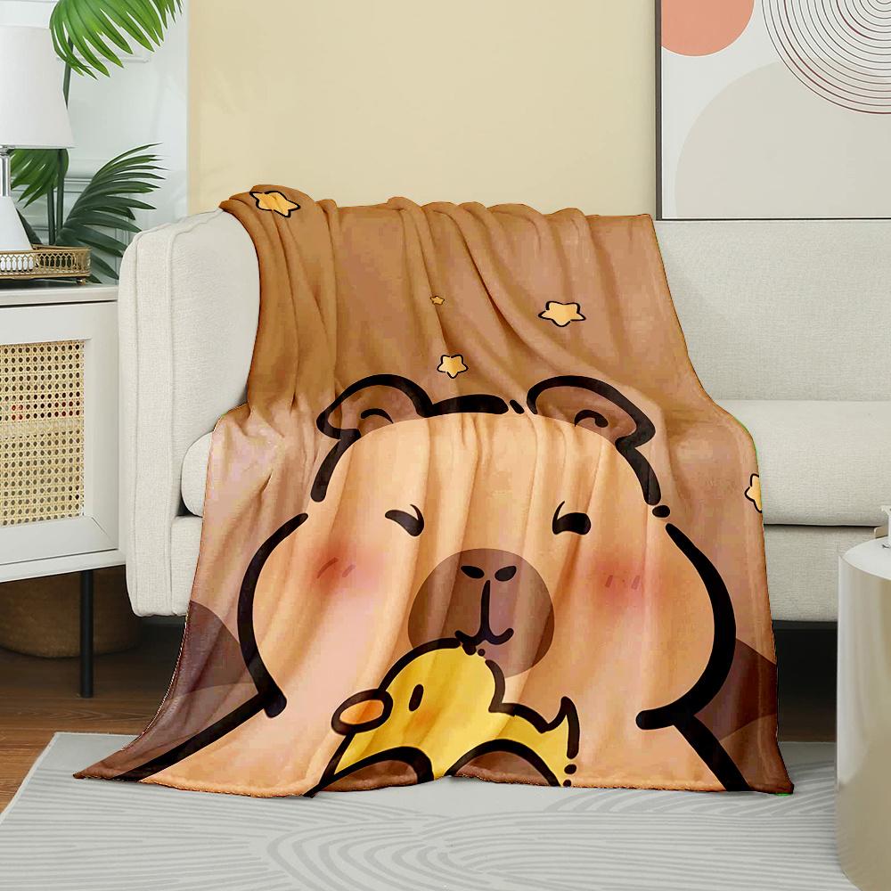Weiche Flanell Cartoon Capybara mit Enten-Print Überwurfdecke - Digitaldruck Wendbar Polyesterflanell, Ganzjahres-Kuscheldecke für Zuhause Büro