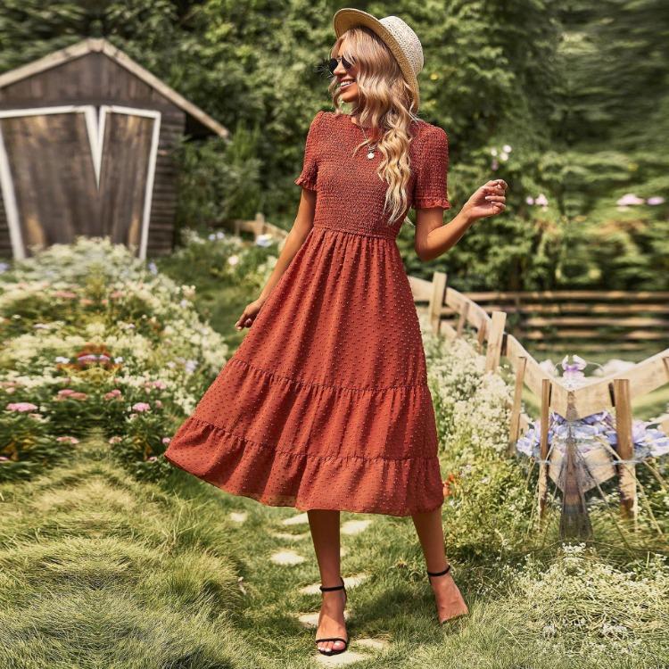 Elegant Slim A Line Swing Dress for Women Large Size Spring Summer O Neck
