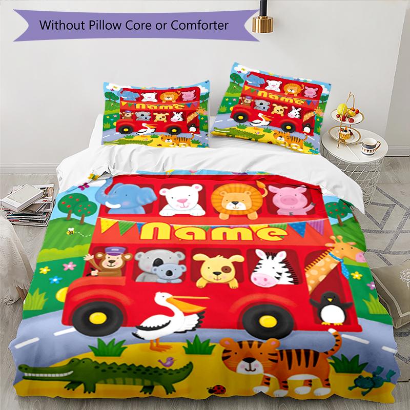 3pcs Custom Name Animals Bedding Set Duvet Cover Closure Includes 1 Duvet Cover & 2 Pillowcases, Soft and Comfortable for All Seasons.