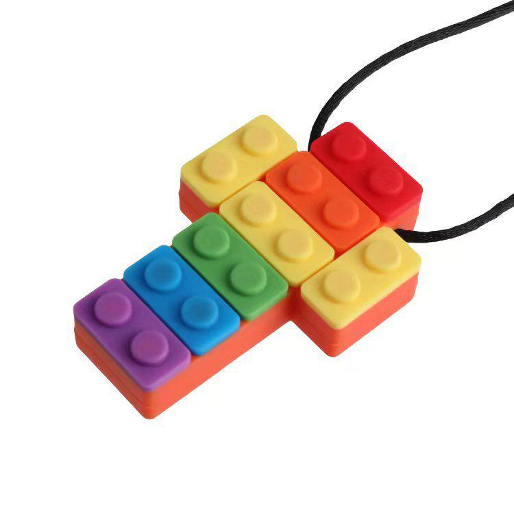 Baby Silikon Beißring: Regenbogen-Bausteine & Kauspielanhänger