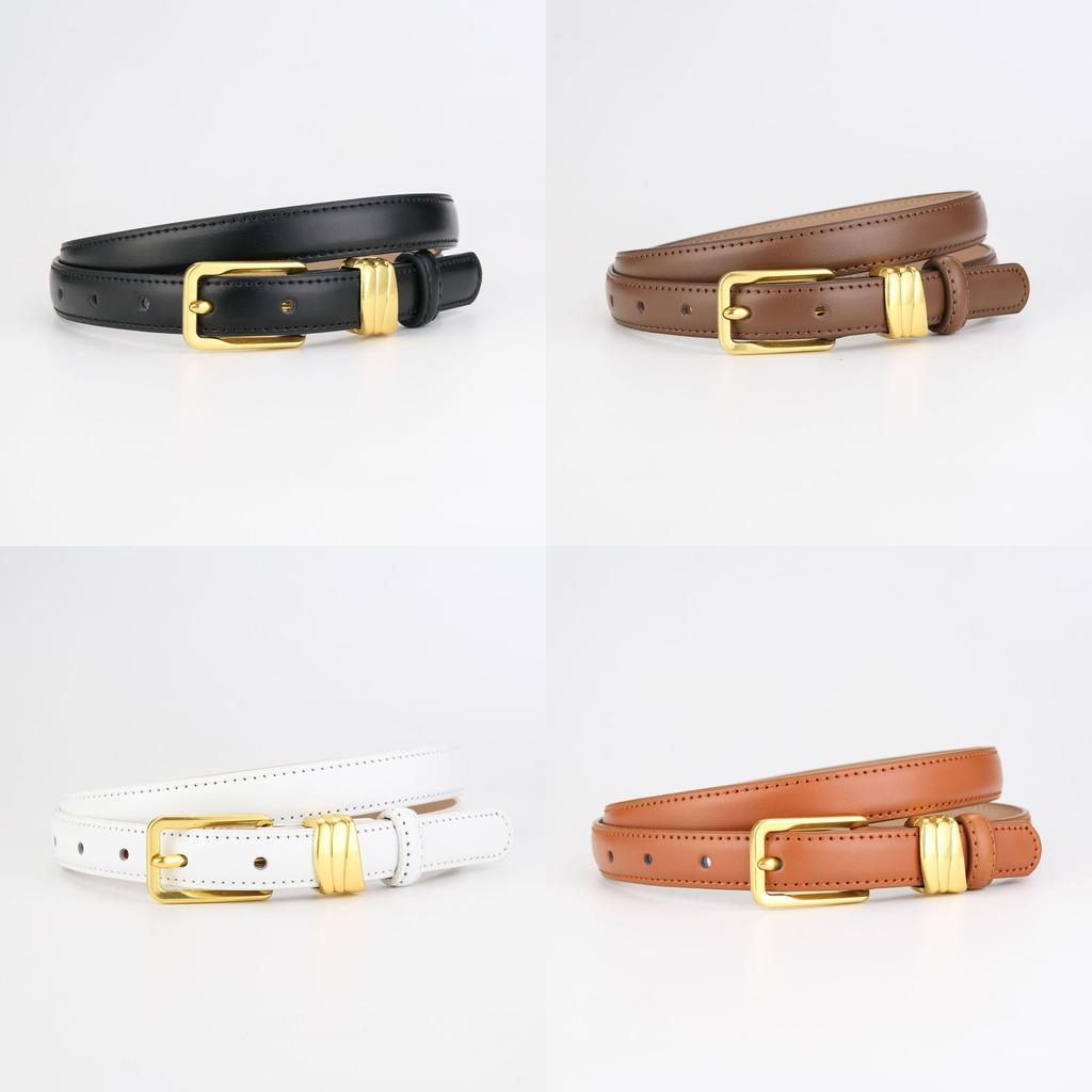 Genuine Leather Womens Slim Waist Belt With Alloy Buckle For Casual And Office Looks