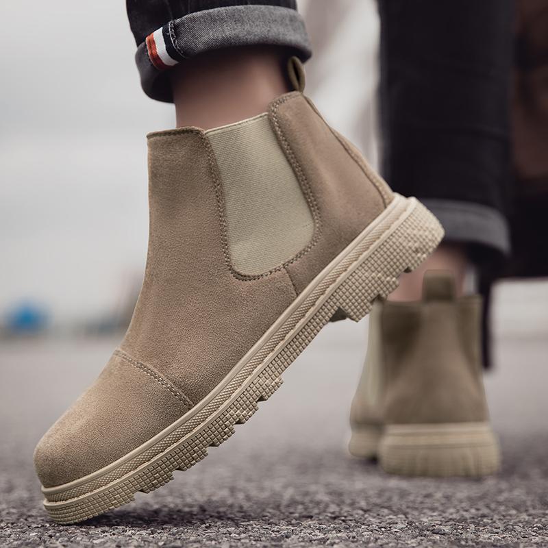 Retro Trend Pánské Chelsea boty Podzim Zima Pánské Studentské Vysoké Kotníkové Chodící Ležérní Boty Černá Khaki Semišové Kotníkové Polobotky