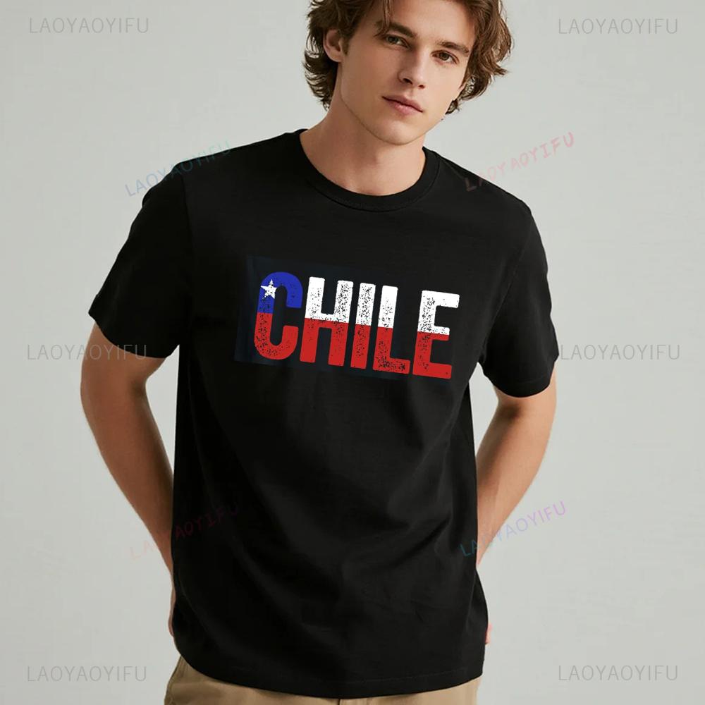 Chile Flagge Stolzer Chilene Aufdruck T-Shirt Herren Damen Baumwolle Humor Streetwear T-Shirt Kurze Ärmel Unisex Locker Kleidung Herren