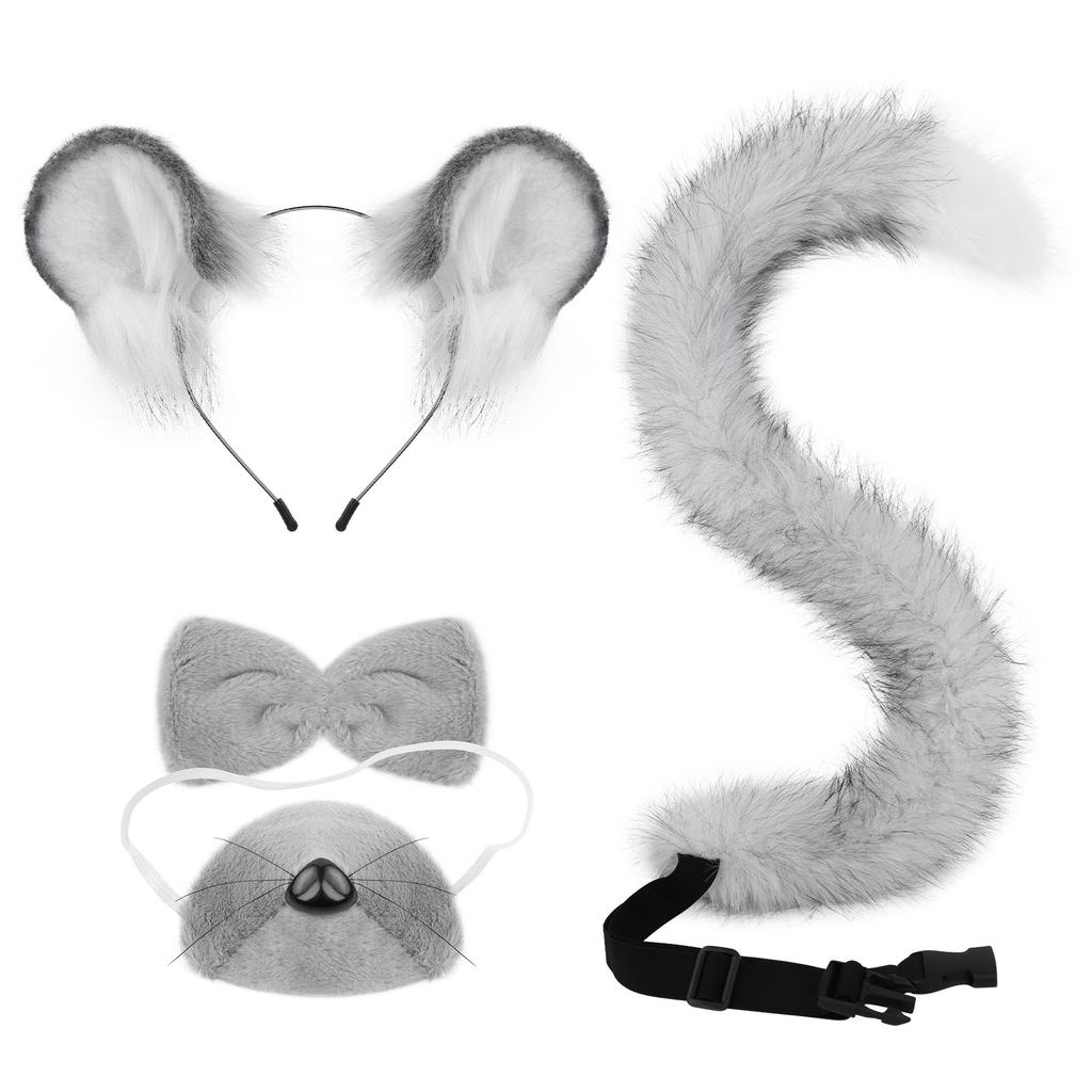 Halloween handmade plush simulated mouse ears cos animal ears and tail set cute animal ears headband headdress