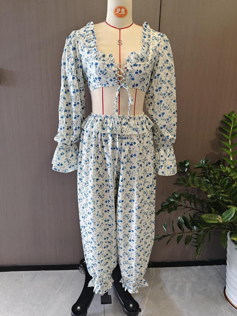 European & American Women's Fashion Long-Sleeve Cropped Top and Trousers Two-Piece Set (2026)