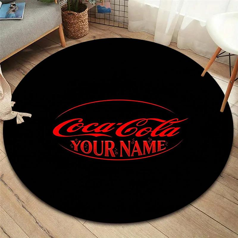 Coca Cola Rainbow Custom Name Round Area Rug Carpet Rug For Living Room Bedroom Sofa Playroom Decor Nonslip Floor Mat