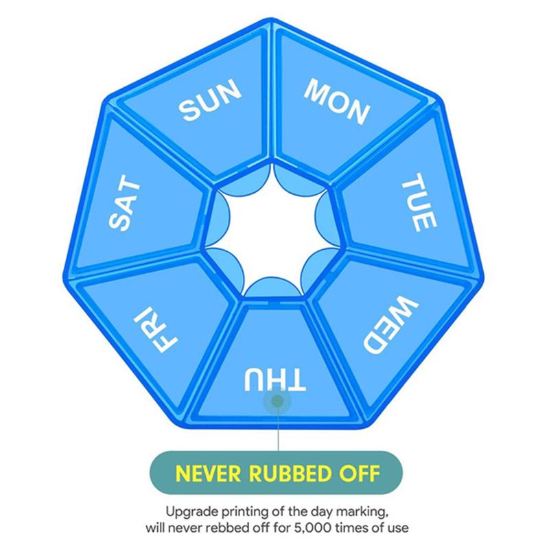 Tragbare 7-Tage-Achteckige Pillendose mit beschrifteten Fächern