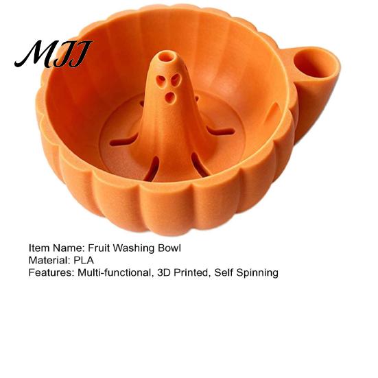 Cherry Tomato Cleaning Tool Self Spinning Berry Washing Bowl, Halloween Ghost/Pumpkin Swirl 3D Portable Salad Rinser Bowl Printed Fruit Vegetable