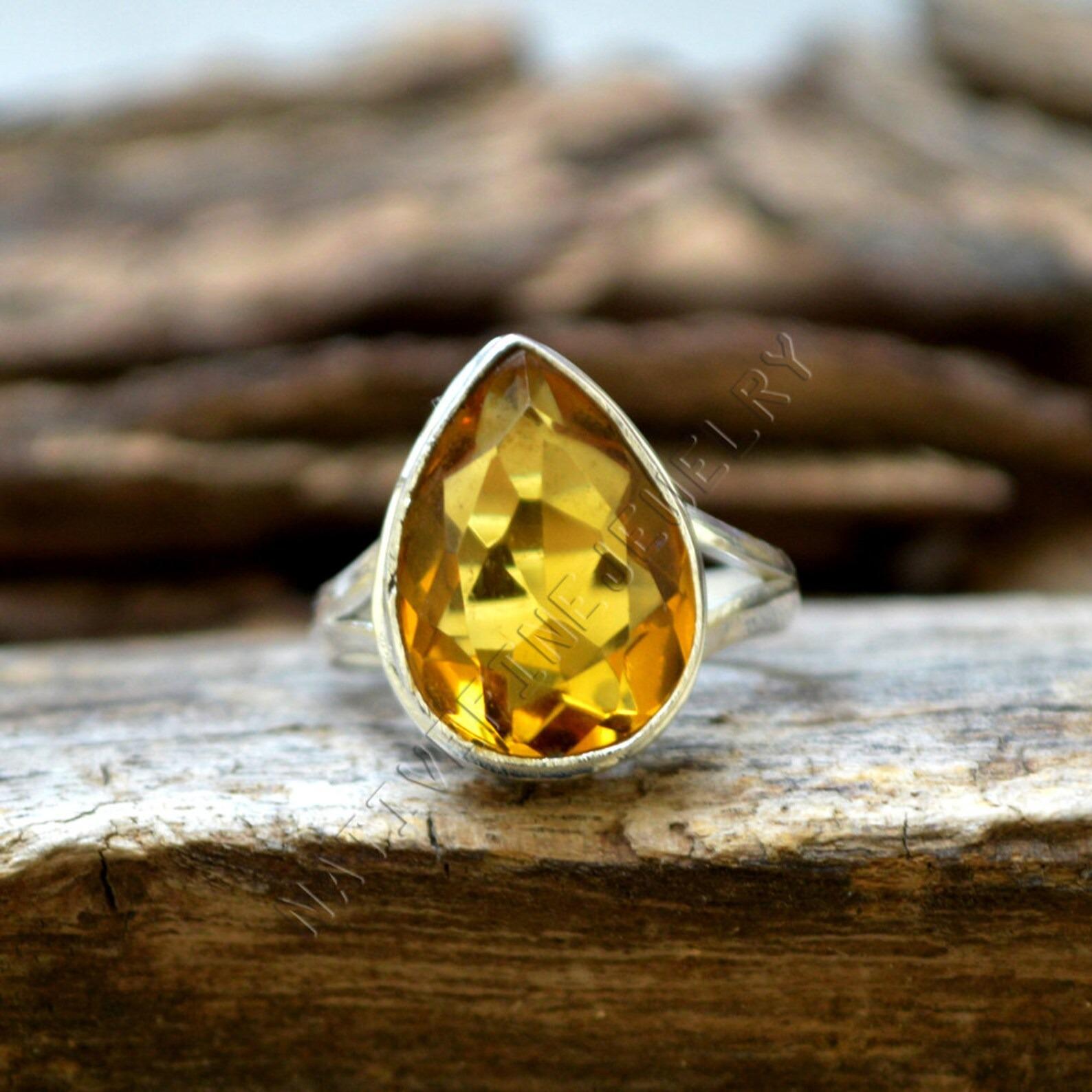 

Madeira Yellow Citrine 925 Sterling Silver Ring Jewelry, Handmade Zodiac Stle Ring 10