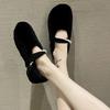 Light mouth fluffy shoes women's one-word flat-bottomed plush cotton shoes fashionable Mary Jane shoes with skirts autumn and winter plush belts