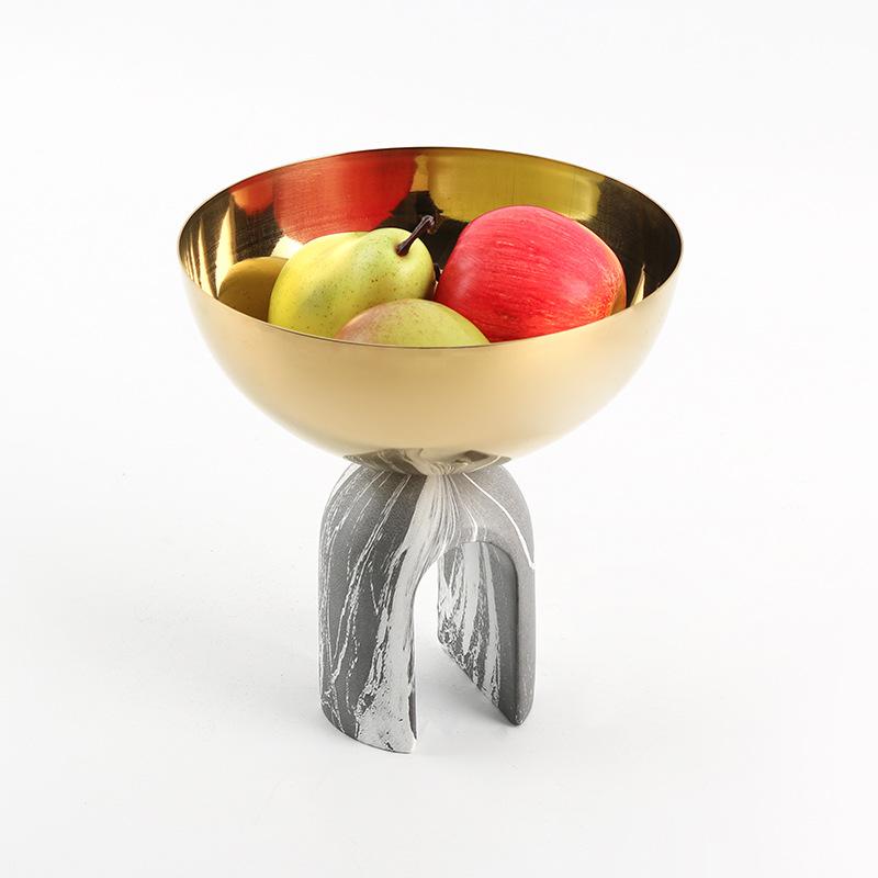 Resin Geometric Arch High Foot Fruit Tray, Stainless Steel Bowl, Metal Tray, Snacks, Living Room Dining Table Storage Tray