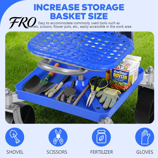 Gardening Work Seat Rolling Seat, Height Adjustable Garden with Wheels, Heavy Duty Cart Tool Storage Tray for Seniors Yard Patio Work, 330