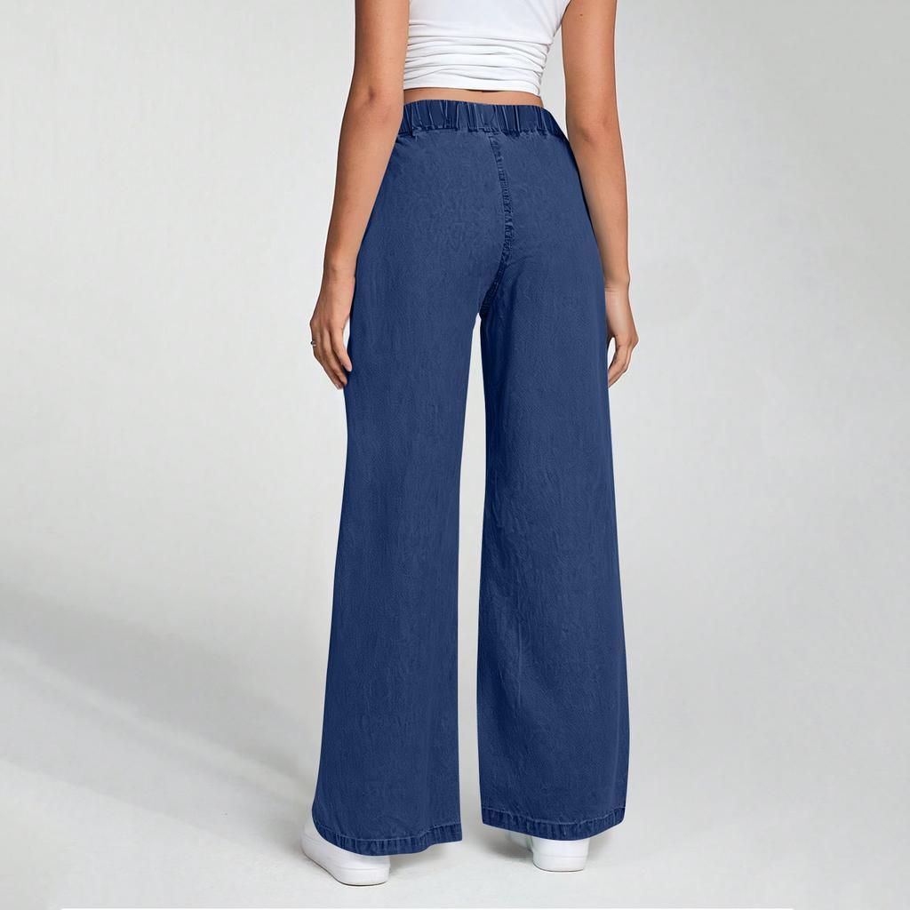 Damen High Waist Kordelzug Weites Gerades Bein Locker Lässige Hose Jeans