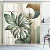 Green Shower Curtain, Sage Tone Monstera Leaf with Mid Century Details Bohemian Print Modern, Cloth Fabric Bathroom De