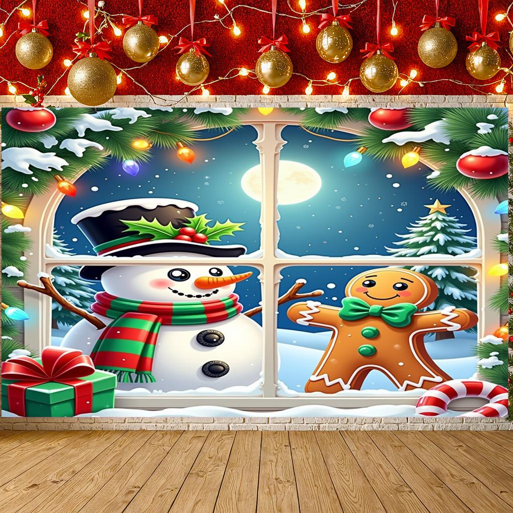 Winter Decoration Gingerbread Man New Year Banner Snowman Decor Colorful Lights Seasonal Decor For Indoor Decoration Holiday