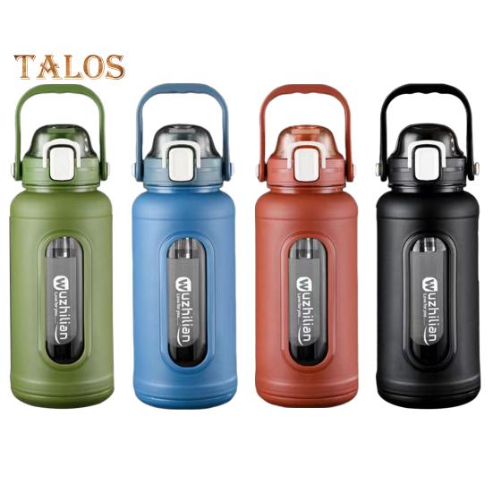 1500ml skleněná láhev na pití se slámovou rukojetí Nerezový čajový spařovač a silikonové pouzdro s ochranou proti úniku motivační láhev na vodu pro každodenní pití