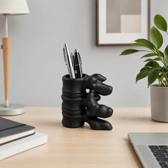 Porte-stylo Colonne Vertébrale Imprimé en 3D, Organisateur de Bureau Style Sombre, Support de Rangement pour Stylos Design Vertèbres Anatomiques pour Accessoires de Bureau Gothiques