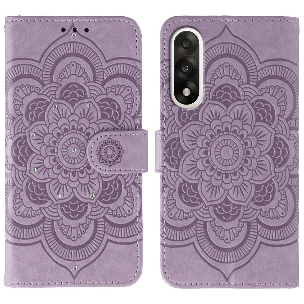 For OnePlus Ace 5 Ultra 5G/Nord 5 5G Case Rhinestone Decor PU Leather Mandala Imprint Design Phone Cover with Wrist Strap