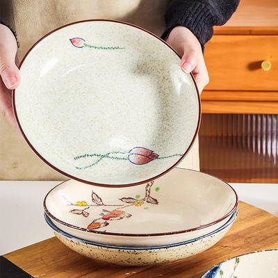 Modern Style Hand Painted Ceramic Plate Creative Circular Fruits Salad Plates Home Afternoon Tea Dessert Plate Retro Tableware