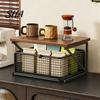 Home Coffee Bar Decor Station Organizer with Drawer, Tiered Organizer, Wooden Top Shelf, Capsule Wire Mesh Drawers for Tea Bags, Capsules, Office