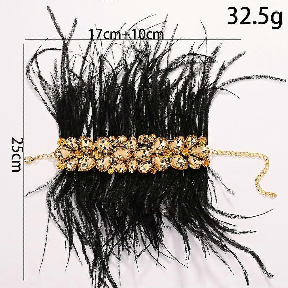 Neuheit Persönlichkeit Schwarzes Federarmband verstellbar übertrieben Abendaufführung Strassarmband Zubehör Armband Silber
