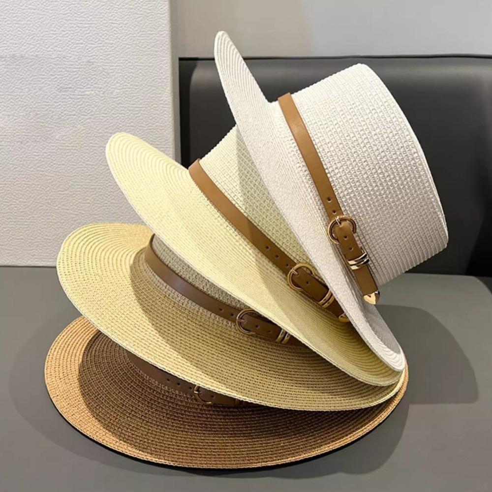 Casual Flat Top Hat Straw Buckle Hat New Visor Cap  Summer