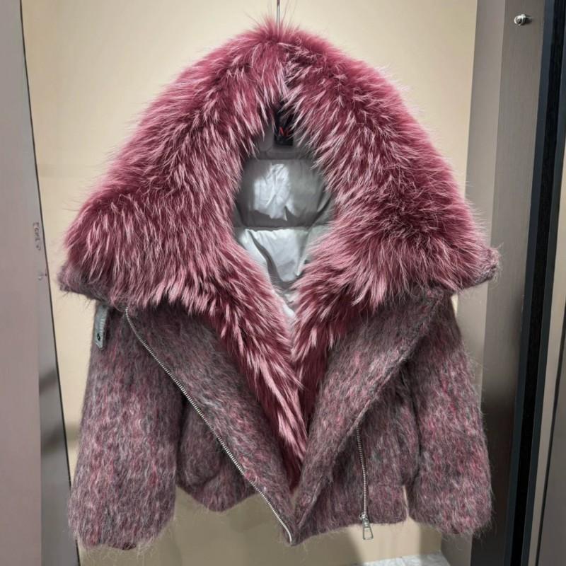 Womens Short Down Coat 2026 Winter Luxury Raccoon Fur Collar Wool Blend Oversized Warm Puffer Jacket