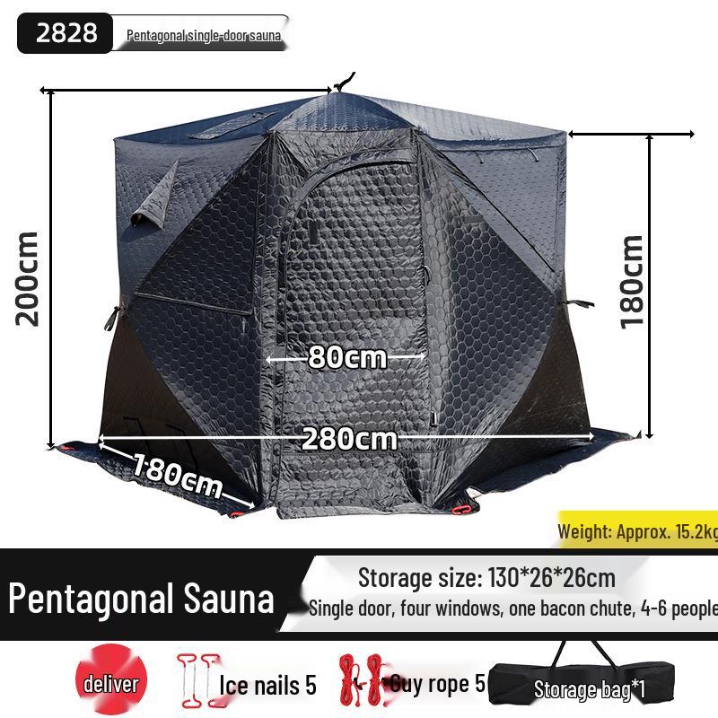 Pentagonal Winter Outdoor Sauna Tent: Portable Steam & Sweat Box for Ice Fishing and Medicinal Bath.
