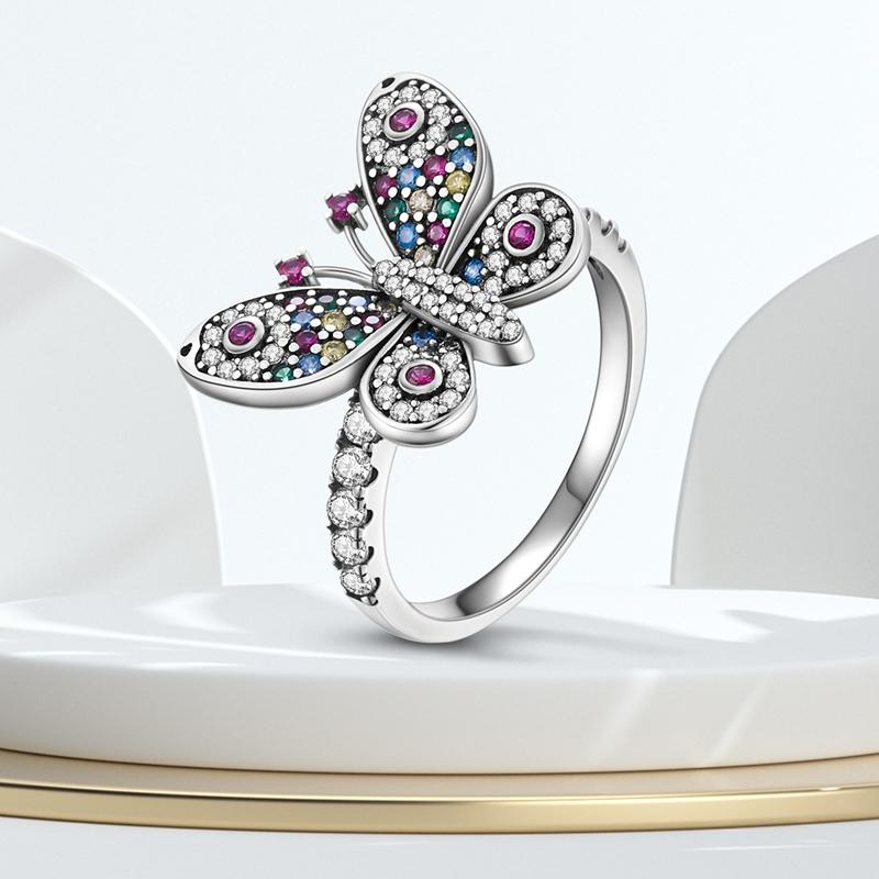 Original CopperSparkling Butterfly Ring with Zirconia For Women Girls Jewelry Birthday Anniversary Gifts