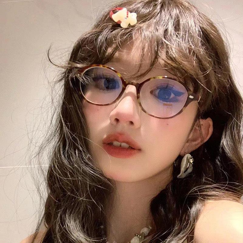 Oval Frame Anti Blue Light Reading Glasses For Women Korean Fashion Retro Leopard Red Thick Frame Fake Glass Computer Eyeglass