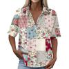 Women's Vintage Floral Print Short Sleeve Shirt Button Down Loose Fit Lapel Collar Casual Blouse Lightweight Linen Blend Top