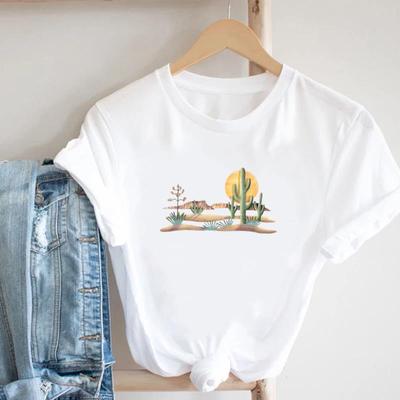 (European Size)90s Women Print Lady Female Cactus Plant Lovely Trend Tee Top Fashion T Shirt Clothing Casual Short Sleeve Graphic T-shirt