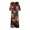 Damenmode Retro Blumendruck Revers Knopf Dreiviertelärmel Kleid